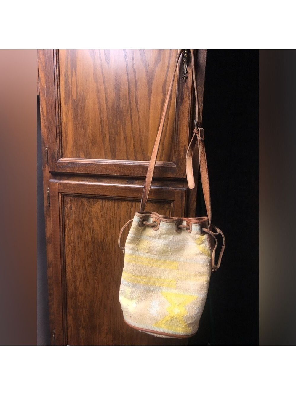 VINTAGE FOSSIL BUCKET PURSE - CANVAS AND LEATHER